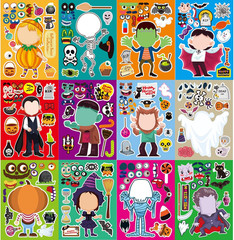 Halloween DIY Stickers Set – 36 PCS Mix and Match Characters for Kids