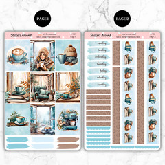Cozy Winter Coffee Weekly Kit Planner Sticker for Vertical Planner, Coffee Lover