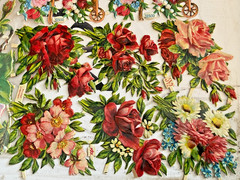 VTG VICTORIAN SCRAP PZB ENGLISH ROSES LUCKY FULL BLOWN BLOOMS EMBOSSED DIECUT
