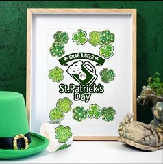 40 PCs Clover Leaf 1” St. Patricks Day Stickers Laser Glitter Finish 5 Designs