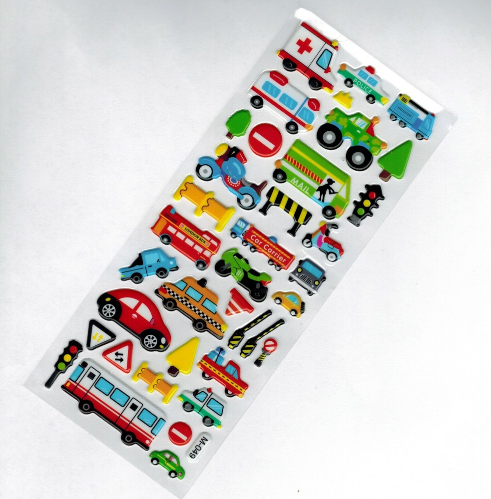 Kids Crafts Learning Activity Fun Stickers:Red Green Blue Cars. Taxies and Buses