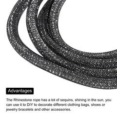6mm x 120cm Rhinestone Rope Crystal Rope Black Mesh White Diamond