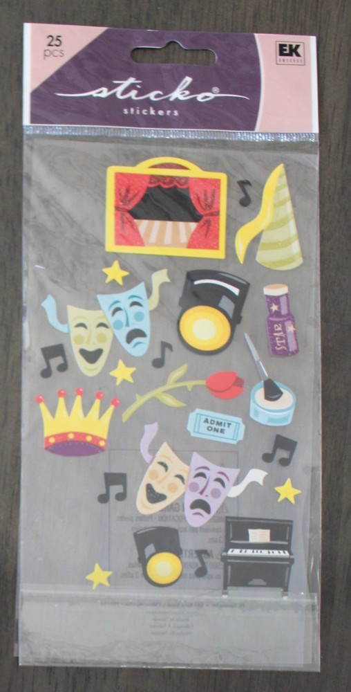 New Sticko scrapbook stickers THEATER drama play musical crown stage tickets