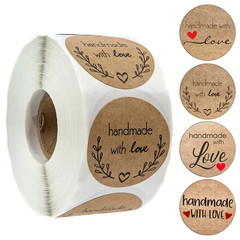 500pcs Kraft Paper Thank You Stickers Vintage Handmade With Love Labels