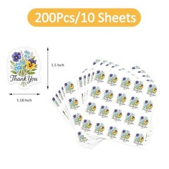 Flower Thank You Stickers for Packaging, 200 Pcs Floral Envelope Seal