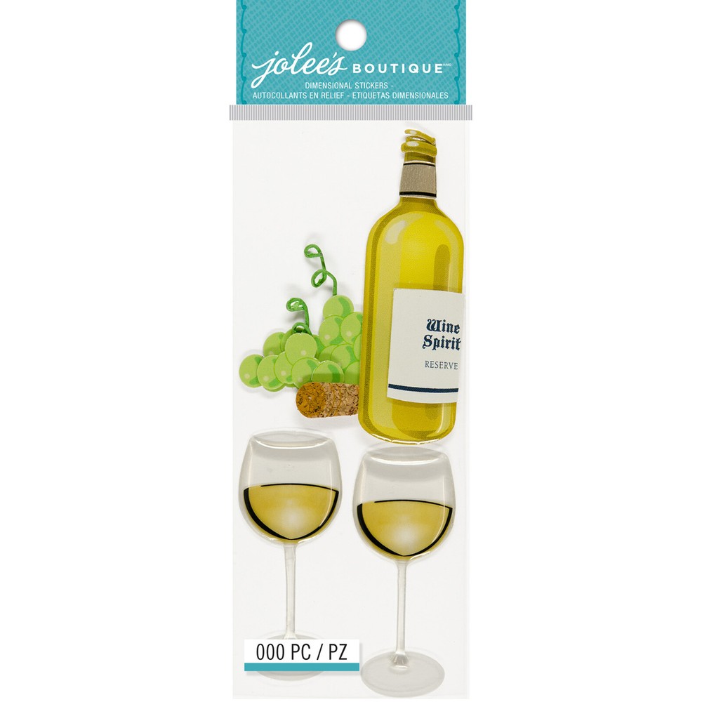 Scrapbooking Crafts Stickers Jolee’s White Wine Bottle Grapes Glasses Cork