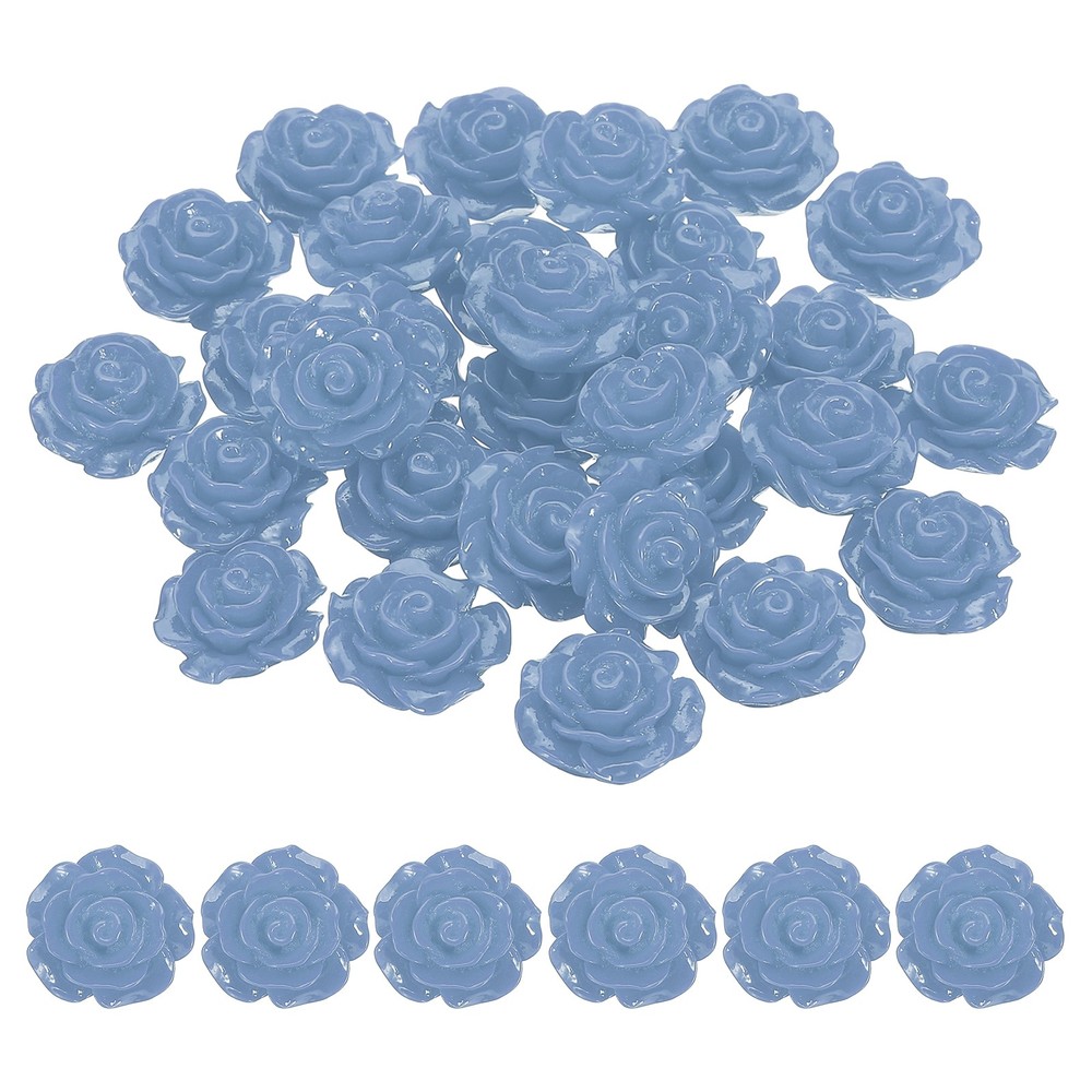 20mm Pink Flower Resin Cabochon, 30 Pcs Mini Resin Flowers, Blue Denim for Roses