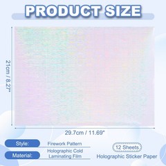 12x8in Holographic Laminate Sheets 12Pcs Sticker Paper Line Pattern