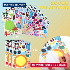 JOYIN 36 Pcs 9″x6″ Summer Make a face Stickers for Kids, Make Your Own Hawaii Po