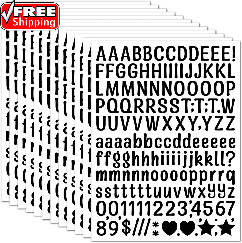15 Sheet Small Letter Stickers – 1/2 Inch Black Vinyl Self Adhesive Alphabet Num