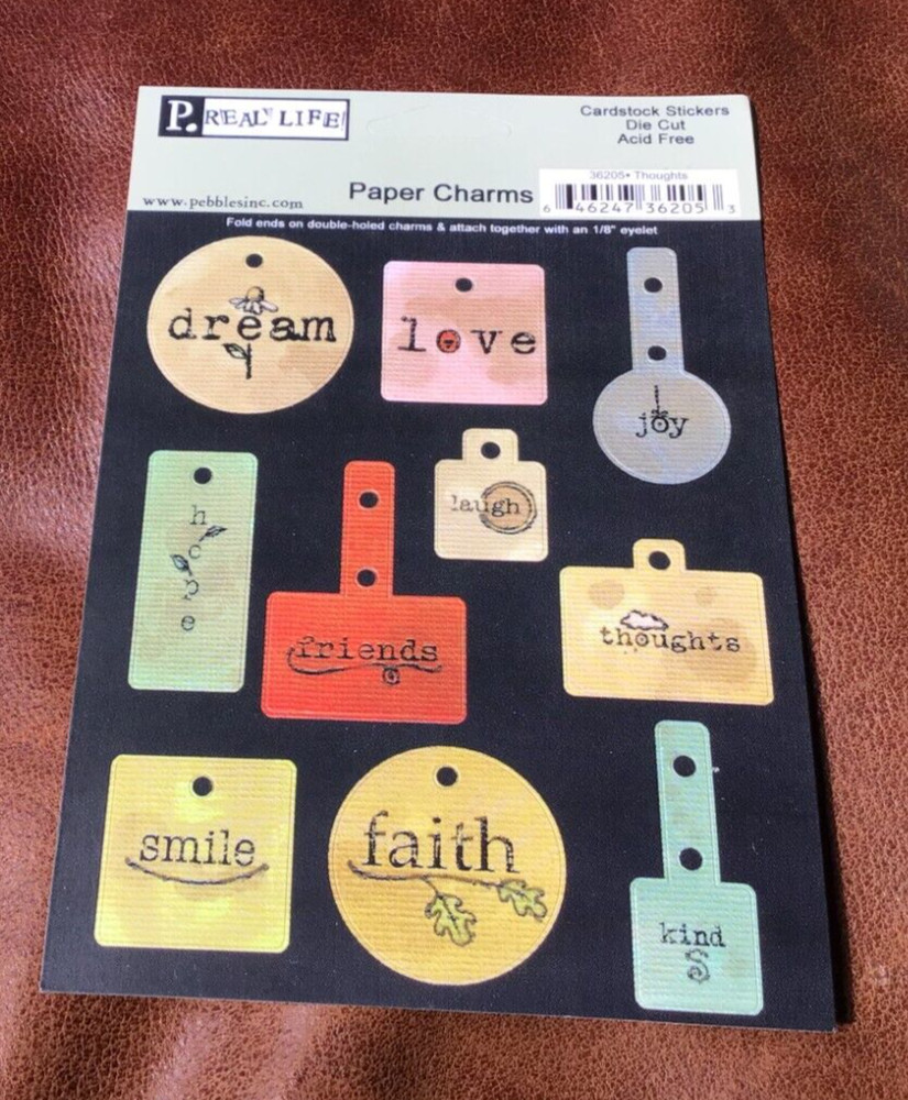 PEBBLES INC PRINTED DIE CUTS CARDSTOCK STICKERS PAPER CHARMS LOVE FAITH DREAM *