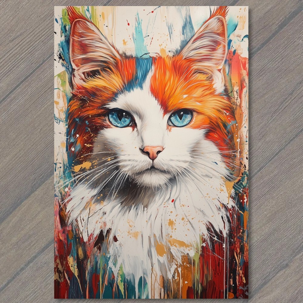 STICKER Colorful Cat Portrait Vibrant Splatter Paint Abstract Style Blue