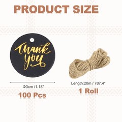 100 Pcs 1 Inch Thank You Gift Tags Round Paper Labels with String Black