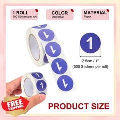 PATIKIL Number 1 Circle Stickers 1 Inch Round Dark Blue Color Coded 500 Roll