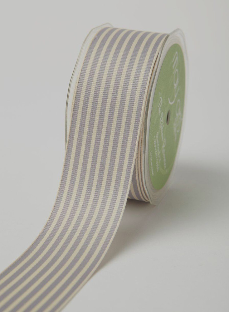 MAY ARTS RIBBONS~GROSGRAIN STRIPE~GREY & IVORY~1.5 INCHES X 1 YARD!