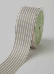 MAY ARTS RIBBONS~GROSGRAIN STRIPE~GREY & IVORY~1.5 INCHES X 1 YARD!