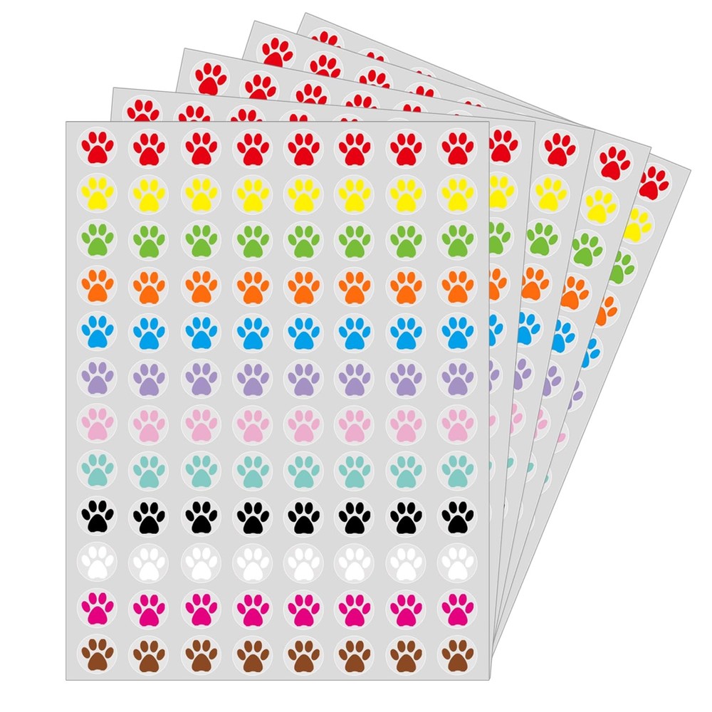 0.5 Inch Multicolor Paw Print Stickers, SelfAdhesive Reward Stickers