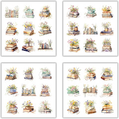 144 Pcs Stacked Books Four Seasons Sticker for Journaling Notebooks, Sketchbook