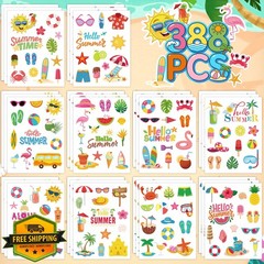 Blowata 30 Sheets Summer Stickers, Adhesive 388Pcs Ocean Beach Stickers Bulk …