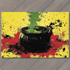 STICKER Witch Cauldron Green Smoke Halloween Potion Yellow Red Splatter Brew