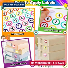 500 PCS Number Stickers 1-50 – 10 Colors 1 Inch Round Dot Number Stickers for Cl