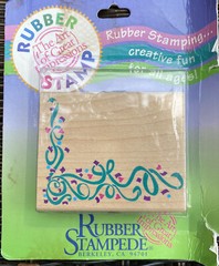 VINTAGE NOS RUBBER STAMPEDE NEW WOOD MOUNT RUBBER STAMP FRAMED CORNER