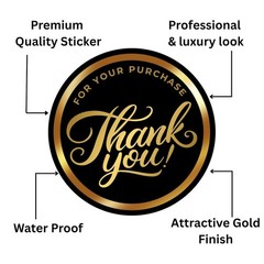1.5in Gold Black Thank You Stickers Waterproof Vinyl for Small Business