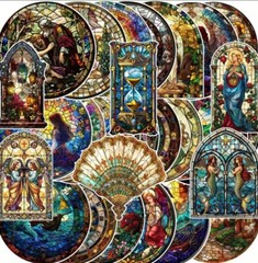 10pcs Church Style Stain Glass Window Stickers-Journal, DIY Cards & Craft