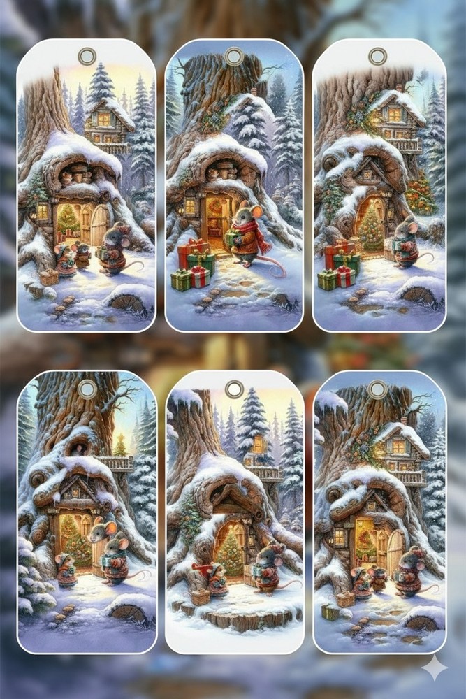Set Christmas Mice Tags Junk Journal
