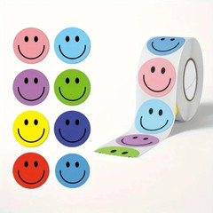 1 Roll 500pcs Smiling Face Round Paper Stickers for Teachers Rewards & Gifts