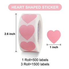 1500 Labels Pink Heart Stickers 1 inch Heart Coding Shape Paper Labels for Va…