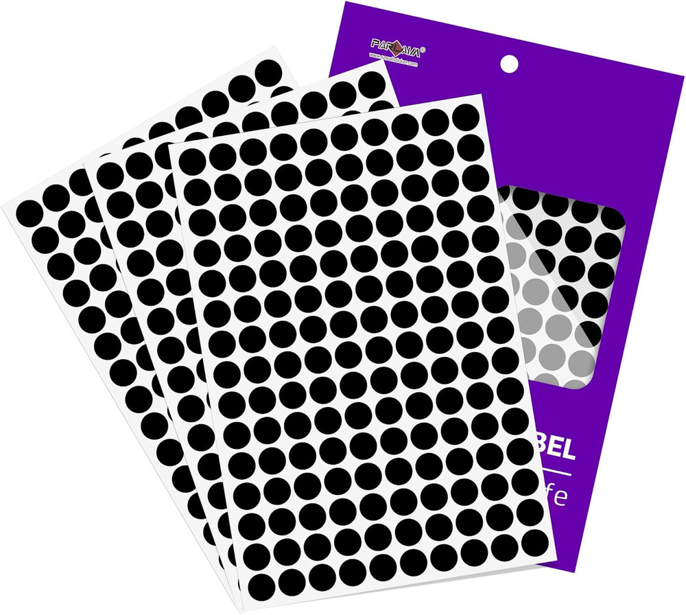 1500PCS Colored Dot Stickers 1/2″ round Color Code Sticker Black Small Circle La