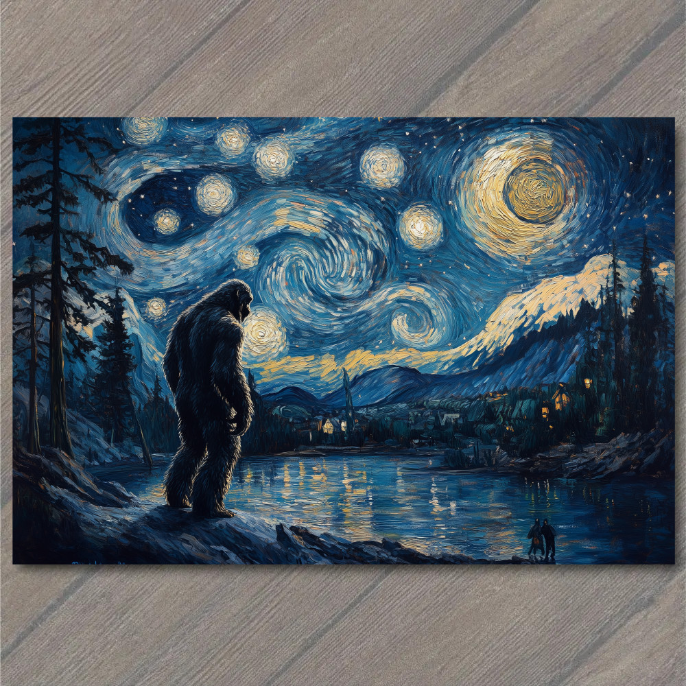 STICKER Bigfoot Under Starry Sky Majestic Night Scene Lake Forest Mountains