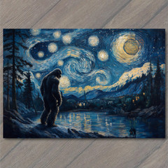 STICKER Bigfoot Under Starry Sky Majestic Night Scene Lake Forest Mountains