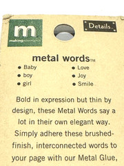Making Memories Metal Words Baby Shower Silver Tone Boy Girl Love Joy Card Craft