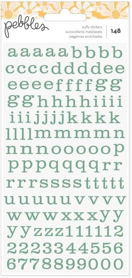Alphabet & Numbers, Sunny Bloom 148 puffy scrapbook stickers – Pebbles 34030123