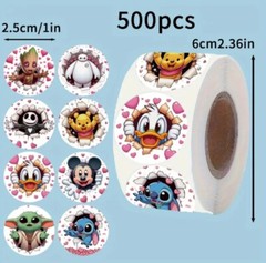 500 pcs Sticker Roll Cartoon Disney Breakthrough Mix Semi Gloss Self Adhesive