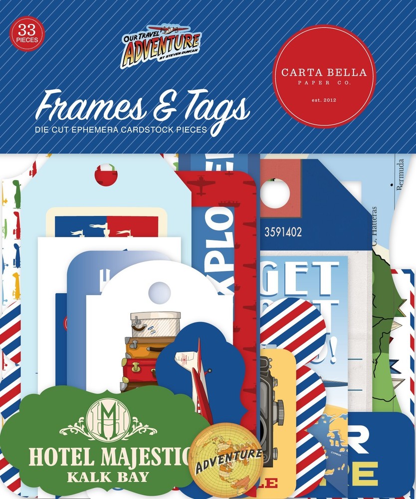 Carta Bella Our Travel Adventure Frames & Tags, 33 Pieces, Die Cut Cardstock