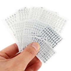 LXUEJIE 12 Sheets Small Letter Stickers, 3 Sizes Mini Alphabet Number Silver