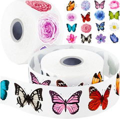 Butterfly Flower Sticker Rolls,1200Pcs (2 Rolls) 16 Design Butterfly Stickers fo
