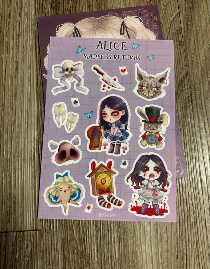 American McGee’s Alice Madness Returns goth video game sticker sheet