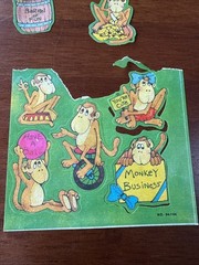 🐵 Vintage Monkey Novelty Sticker Sheet 1980s Partial No. 04-104 Cute Animals