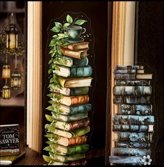 20pcs Floral Bookstack P.E.T. Stickers- Library, Book Lover, Scrapbook DIY Craft