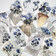 Vintage Style Blue Floral Cardstock Embellishments Junk Journal Collage