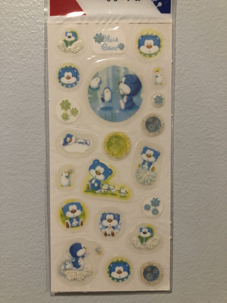 Morning Glory Blue Bear Glitter Sticker Sheet Kawaii Vintage Htf