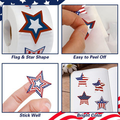 American Flag Star Stickers, 500 PCS 1.5 Inch Self Sealing 4Th of July Stickers