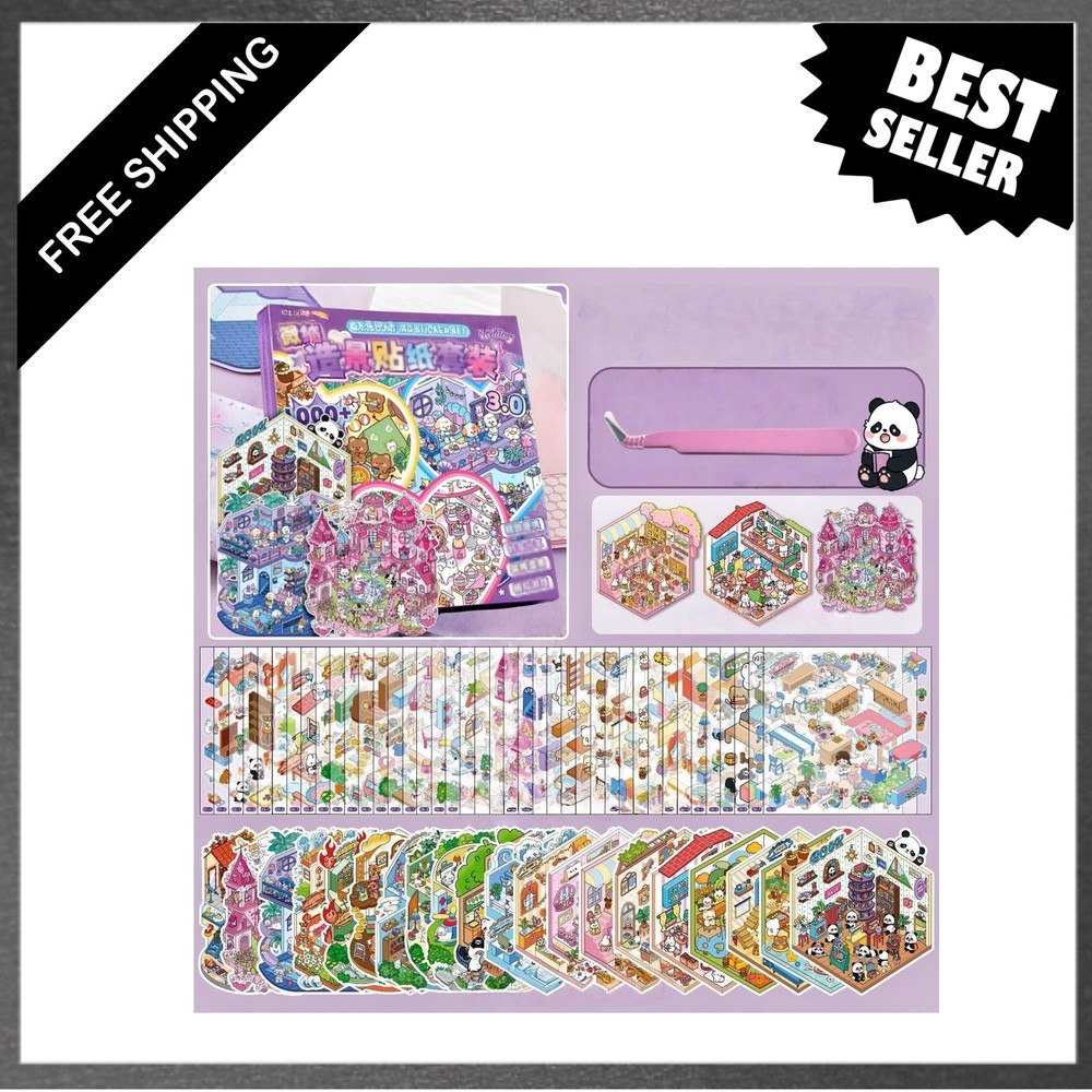20 Sets 3D DIY House Stickers Craft Kit with Tweezers Reusable Scenic Scenes for