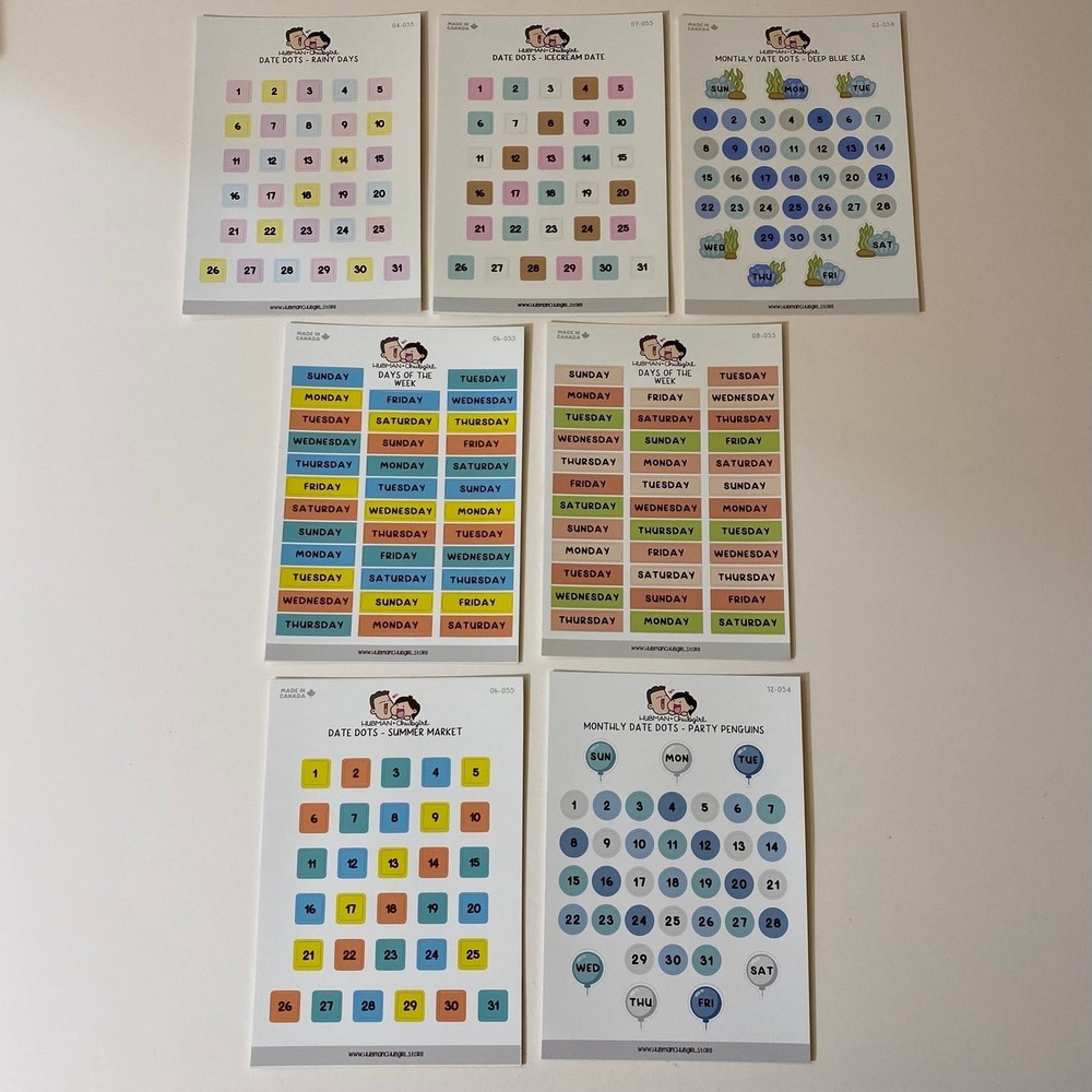 Hubman And Chubgirl Days Of The Week & Date Dots Planner Stickers Set
