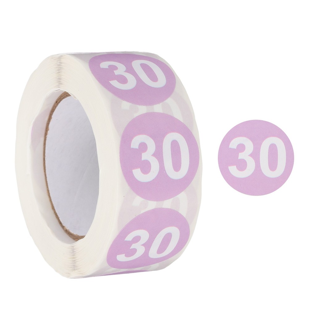 Number 30 Stickers 1″ Round Coded Self-Adhesive Labels Light Purple 500Pcs/Roll