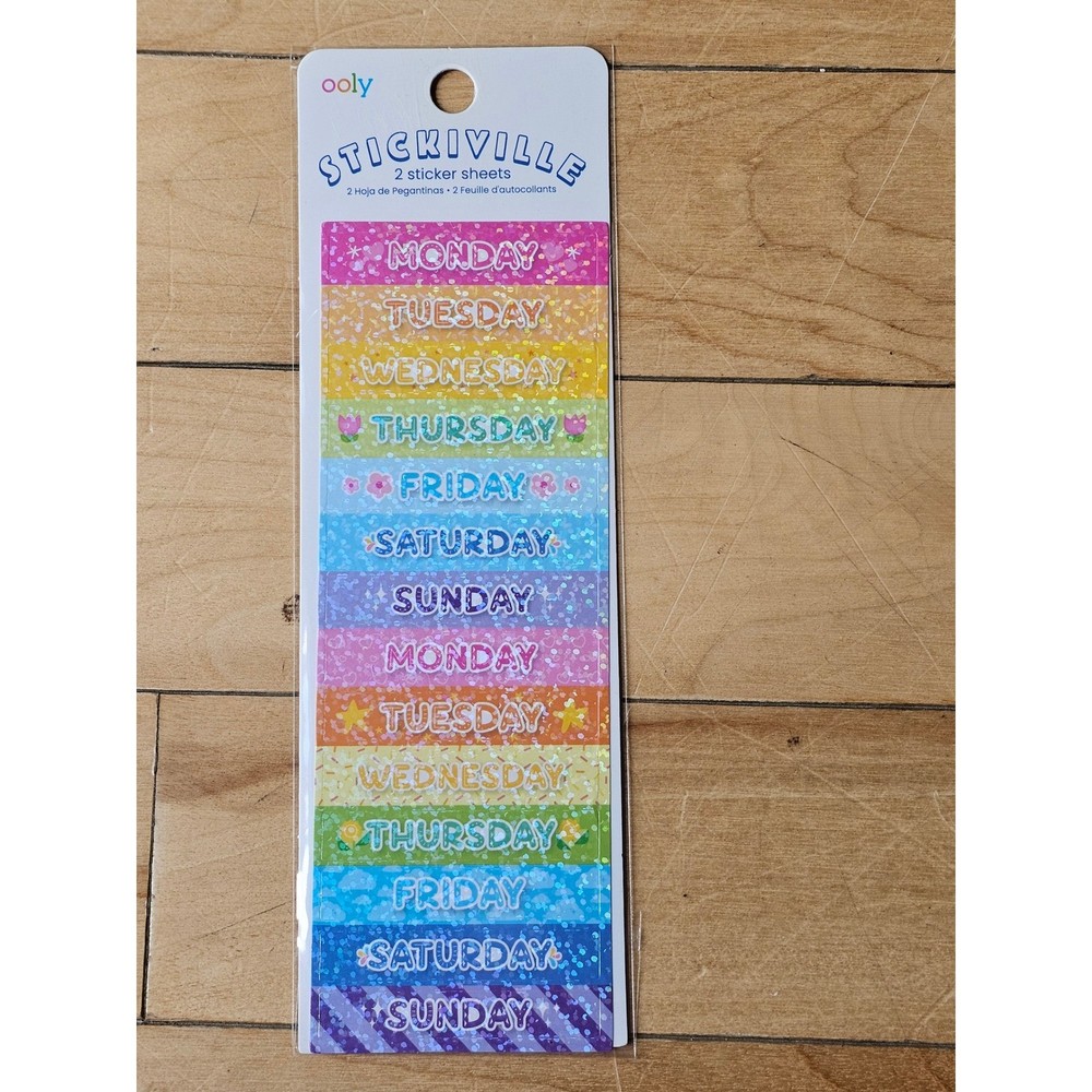 Ooly Stickiville Days of the Week Glitter Stickers 2 Sheets Rainbow 120-208
